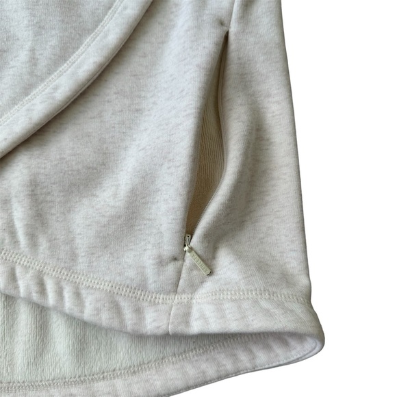 Athleta Cozy Karma Asymmetrical Mock Neck Funnel pullover Fleece Small Oatmeal - Picture 9 of 9